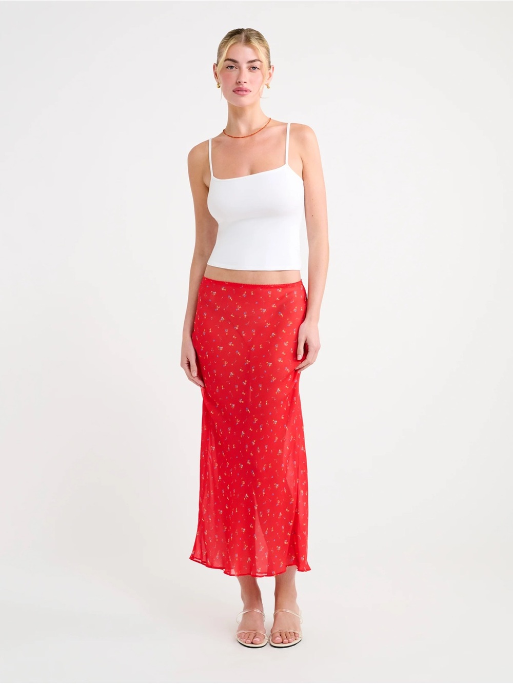 NWT Rumored Stroll Midi Skirt Coral Meadow